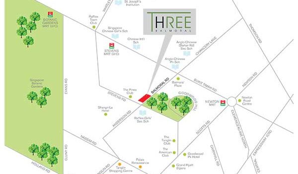 Three Balmoral location map